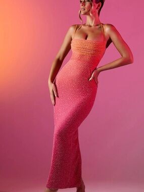 knee length dresses for ladies Embellished Bandeau Maxi Dress in Almond